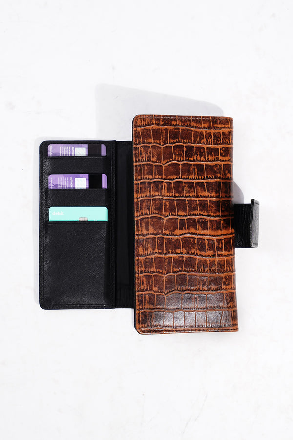 Mens leather long wallet with croc texture in brown and black colour by JULKE