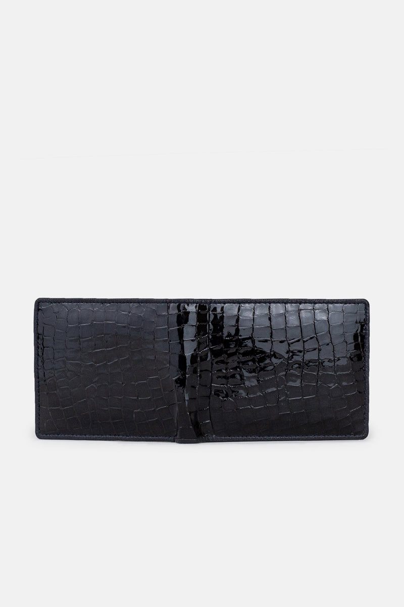 Mens original leather wallet with glossy crocodile texture in black colour by JULKE