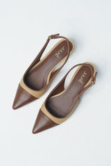 Womens leather kitten heels in beige and brown colour with slingback and pointed toe by JULKE