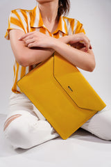 Unisex leather laptop sleeve in yellow colour with reptile texture by JULKE