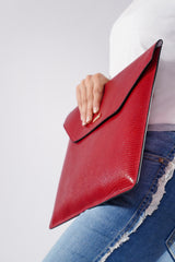 Unisex leather laptop sleeve in red colour with reptile texture by JULKE