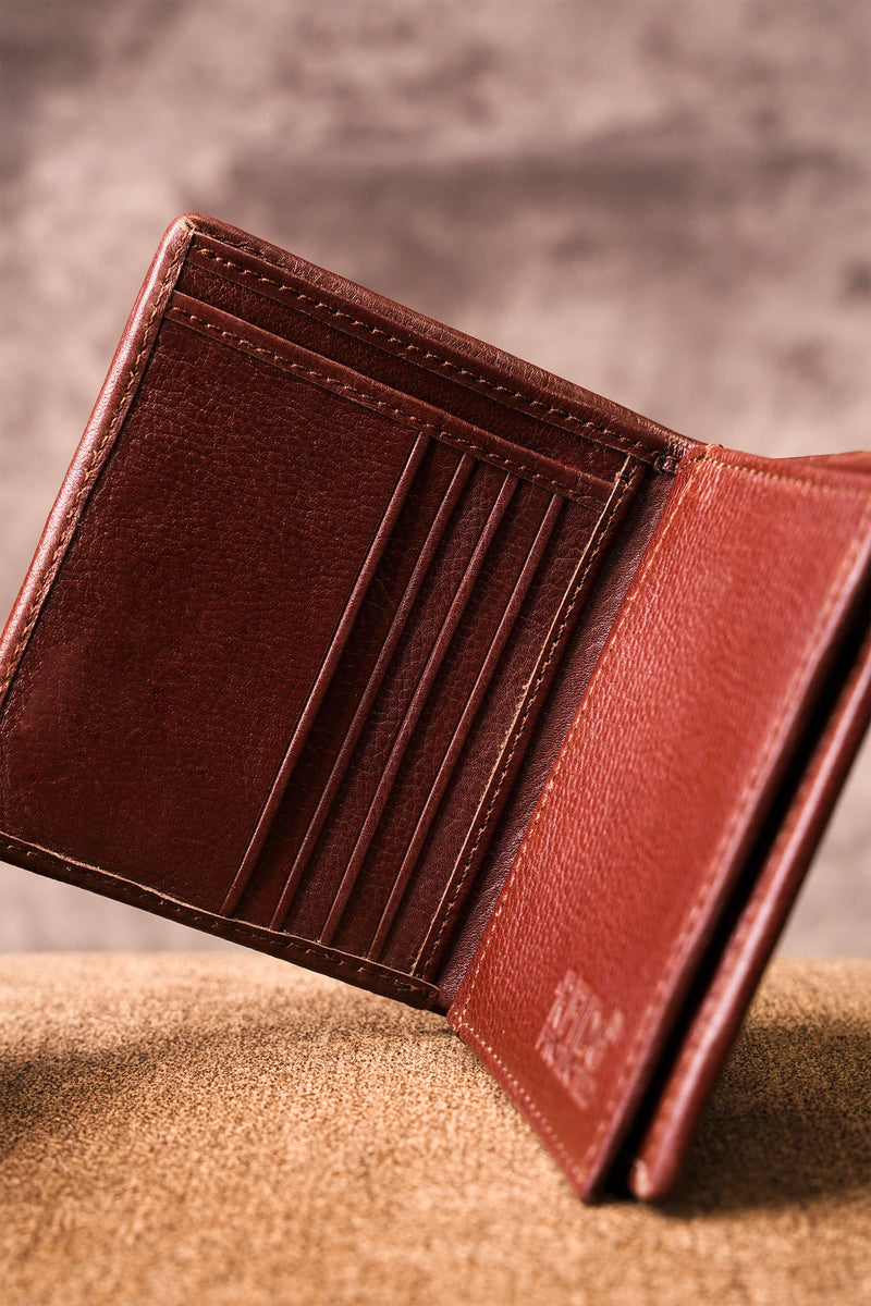 Mens original leather wallet with crocodile texture in dark plum colour by JULKE