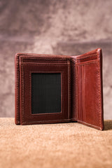 Mens original leather wallet with crocodile texture in dark plum colour by JULKE