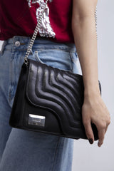 Women leather shoulder bag in black colour with quilting by JULKE