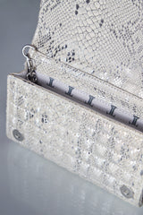 Womens shoulder clutch bag in silver leather with glitter by JULKE