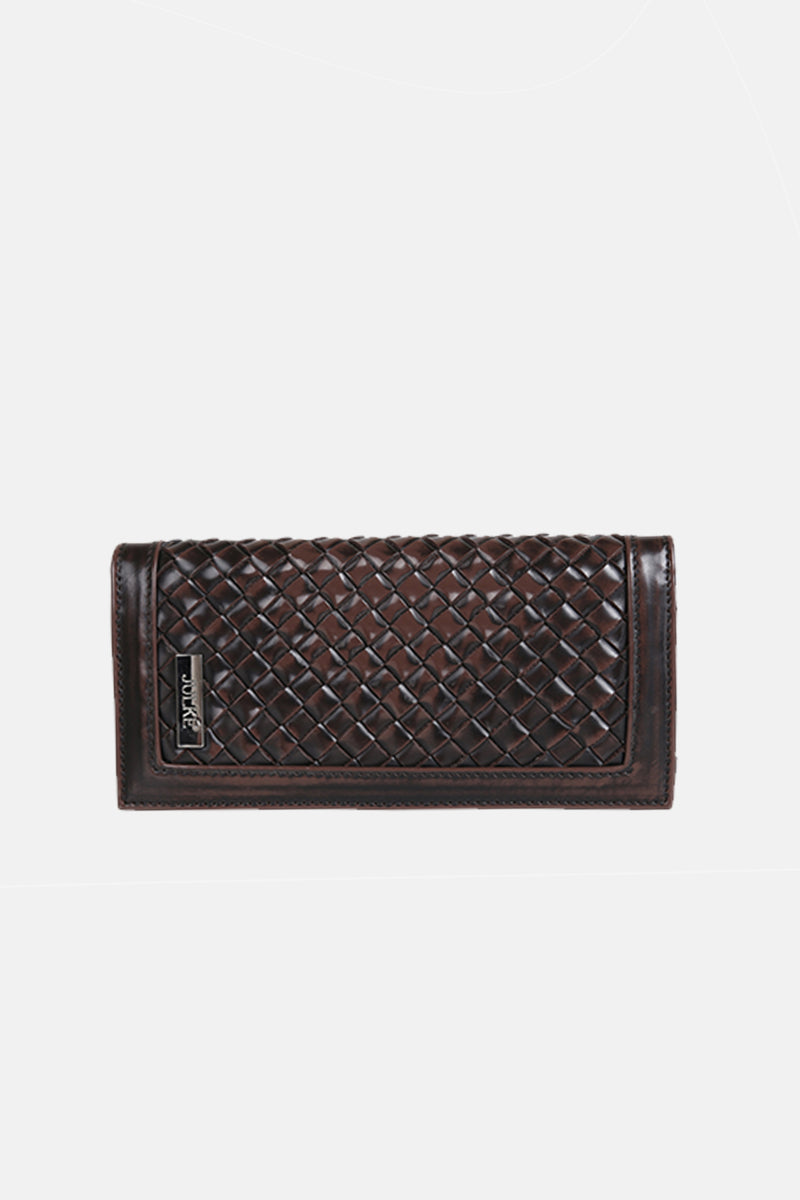 Mens original leather wallet in red brown colour with weaving by JULKE