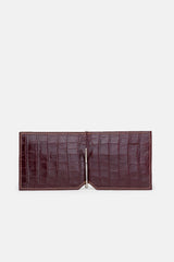 Mens original leather card holder & money clip with crocodile texture in burgundy colour by JULKE