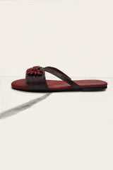 Women leather summer flats in maroon colour with croc texture and red diamantes by JULKE