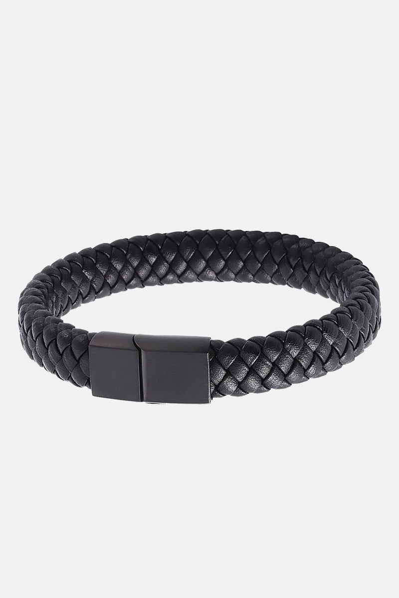 Mens braided leather wristband in black colour by JULKE