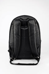 Soft leather curve top backpack in black colour with padded shoulder straps and extra pockets by JULKE