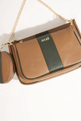 Womens leather shoulder bag 3 in 1 in brown colour with detachable pouches and gold chain by JULKE