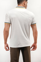 Mens summer polo shirt in white colour with collar and sleeves tipping by JULKE