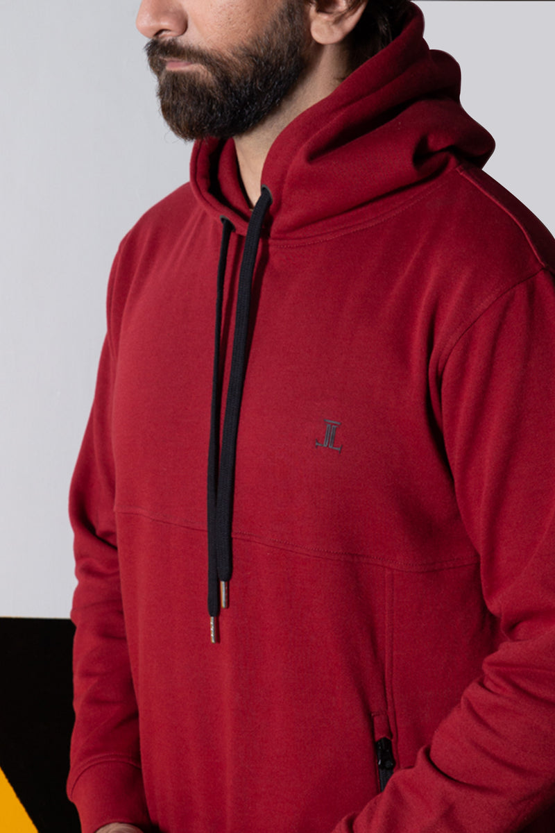 Mens winter hoodie in maroon colour with waterproof zip by JULKE