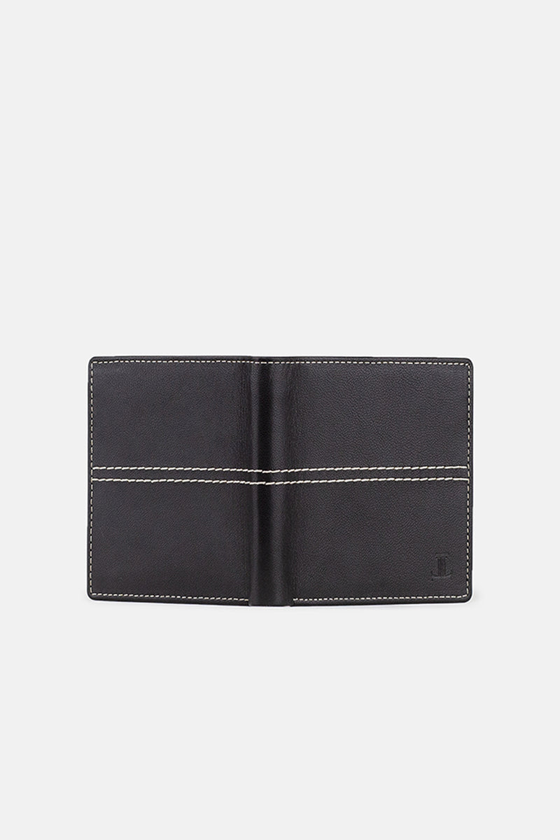 Mens original leather wallet in black colour in medium size with contrast stitching by JULKE