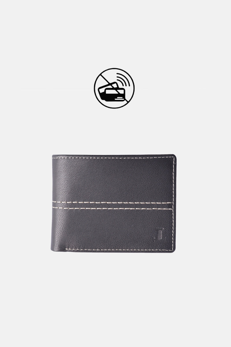 Mens original leather wallet in black colour with contrast stitching by JULKE