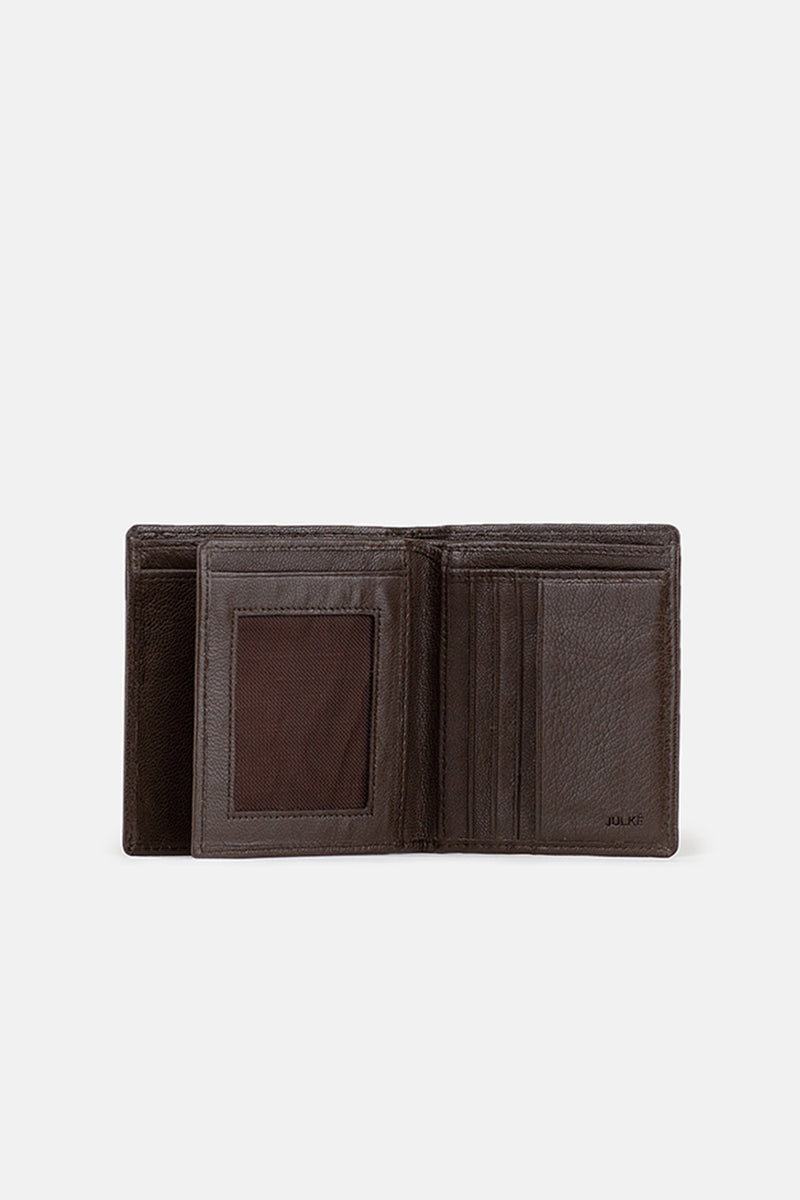 Mens original leather wallet in olive colour in medium size with contrast stitching by JULKE