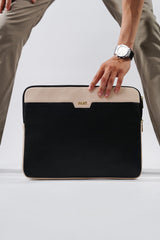 Leather laptop sleeve in black & wihte colour by JULKE