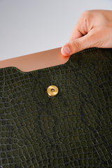 Leather laptop sleeve in green colour with crocodile texture by JULKE