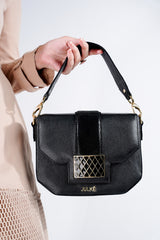 Women original leather should bag in black colour with gold & black buckle by JULKE