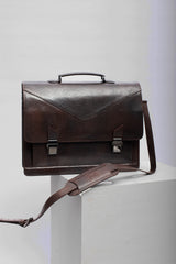 Original leather laptop briefcase bag wth reptile texture in dark brown colour by JULKE