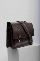 Original leather laptop briefcase bag wth reptile texture in dark brown colour by JULKE